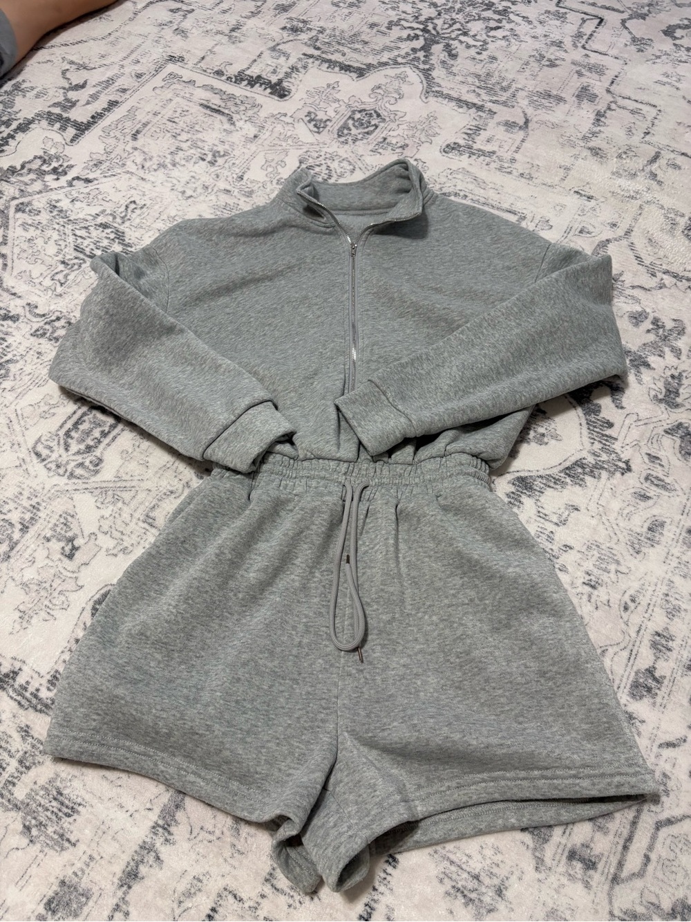 Heather Gray Zip-Up Sweatshirt & Drawstring Shorts Set